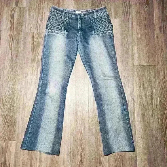 Vintage Y2K faded flared jeans with braid details ✦  mid rise ✦ medium wash - Picture 1 of 16
